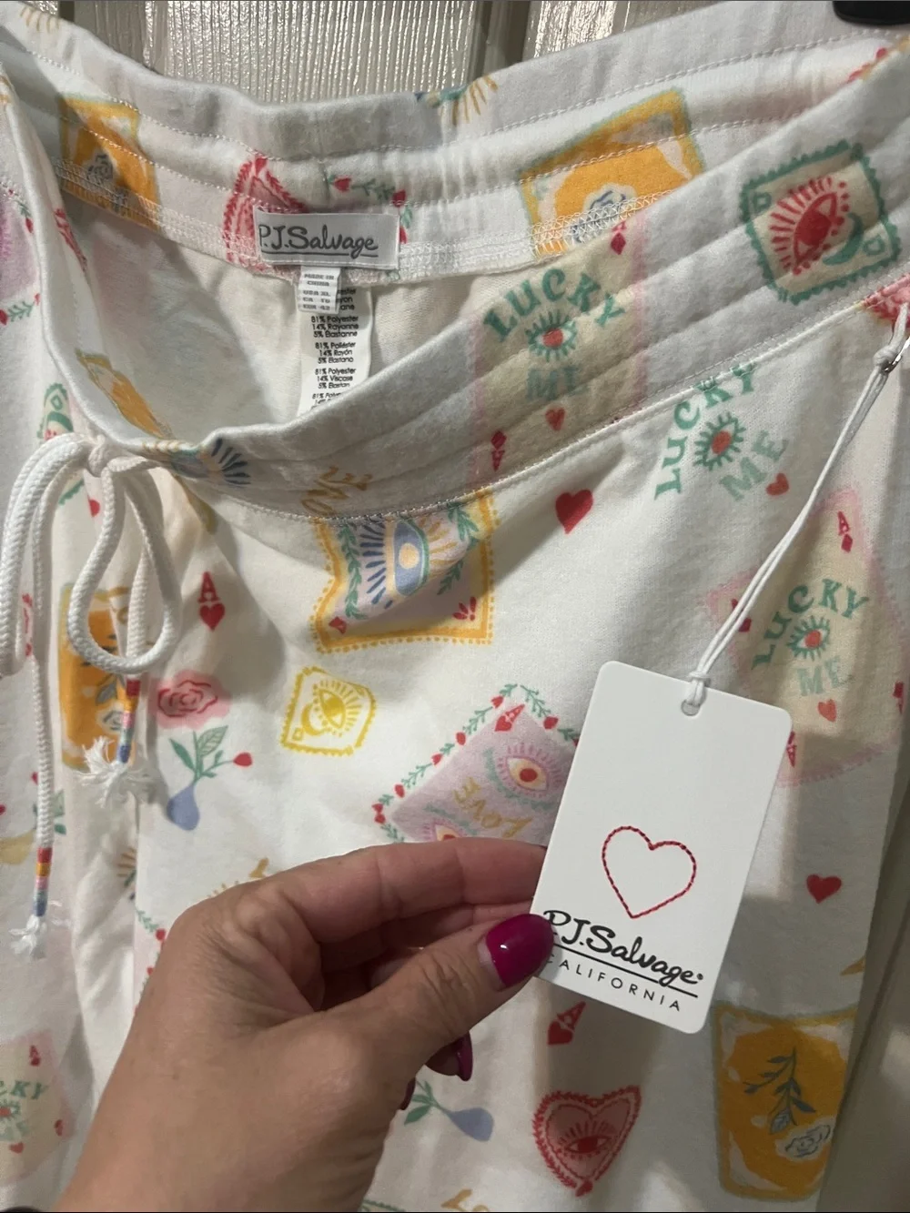 PJ Salvage White Pajama Set with Pink, Yellow & Mint Tarot Prints - Picture 8 of 10